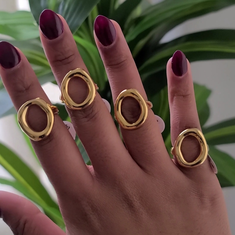 Gold Geometric Statement Rings Set